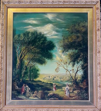 M. Lonardelli "Scena campestre" - Olio su tela - cm 70x60 - Firma in basso a sx