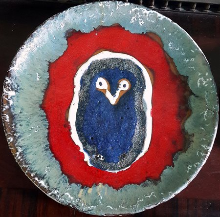 Umberto Ghersi "Piatto con civetta" - Ceramica - dm 25 - Firma al retro