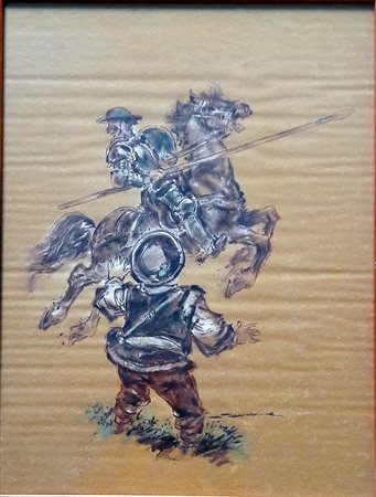 Lotto di 2 opere: - Luigi Togliatto Amateis, "Don Chisciotte e Sancho Panza"...