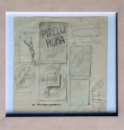 Marcello Dudovich "Pirelli Piuma" - Matita su carta - cm 20,5x20,5 ca - Firma...