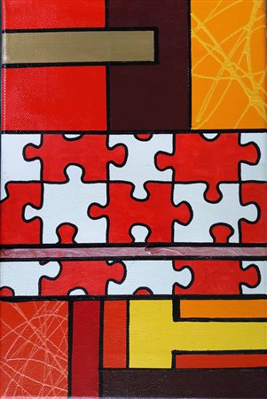 Gian Pietro Arzuffi "Composizione" - Acrilici su tela - cm 30x20 - Autentica...