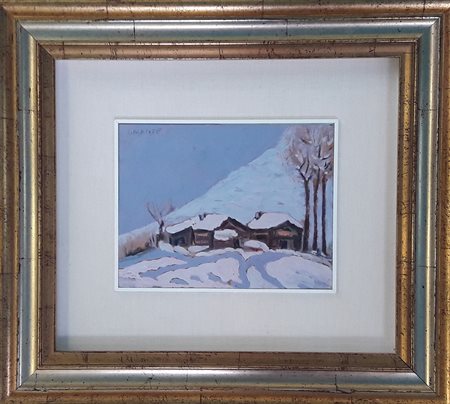 A firma Galante "Paesaggio innevato" - Olio su cartoncino - cm 22x16
