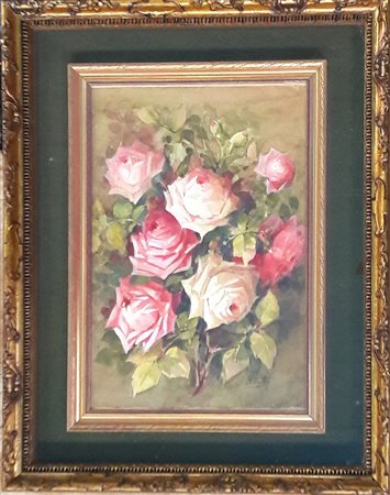 Piero De Ambrosis "Rose" - Acquerello su carta applicata su cartoncino - cm...