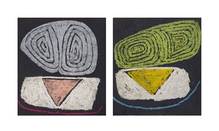 EMILIO RODRIGUEZ LARRAIN (1928) Poliptico Lechuza, 1959 Dittico di tecniche...