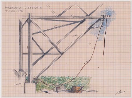 FABRIZIO PLESSI (1940) Progetto a Segrate, 1972 Tecnica mista su carta...