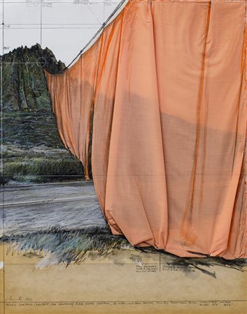 CHRISTO (1935) Valley curtain (project for Colorado), 1971 Matita, pastelli,...