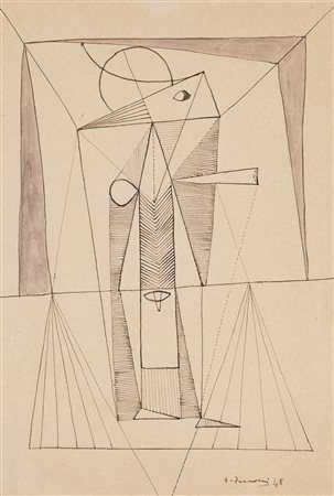GIANFRANCO FERRONI (1927-2001) Studio di figura, 1948 China colorata su carta...