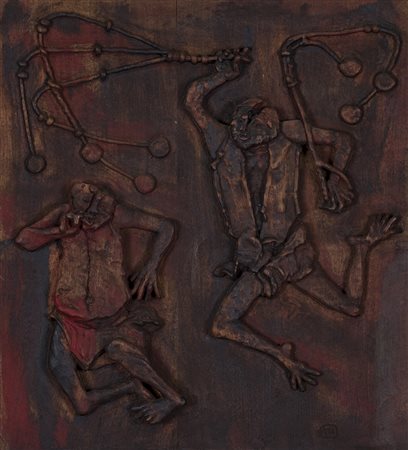 LUCIANO MINGUZZI (1911-2004) San Fermo Bassorilievo in legno cm 46x41,8x4...