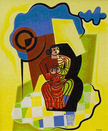 PIPPO ORIANI (1909-1972) Donna in rosso Olio su tela di juta cm 60x50 Firma...