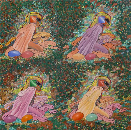 STUART BERKELEY (1944) 4 in uno Olio e tecnica mista su tela cm 80x80 Firma...