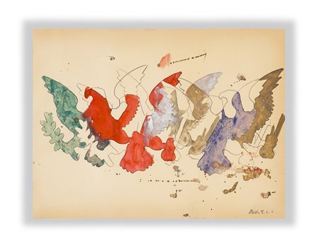 FRANCO ANGELI (1935-1988) Senza Titolo Tecnica mista e collage su carta cm...