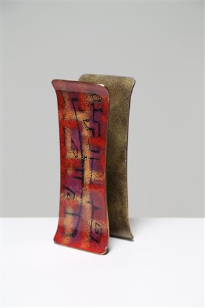 DE POLI PAOLO (1905 - 1996) Maniglia completa rettangolare in rame smaltato...