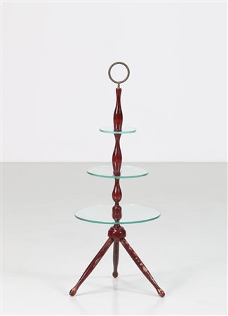 MANIFATTURA ITALIANA Tavolino servomuto in faggio, ottone e piani in...