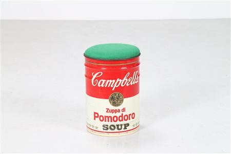 GAVINA SIMON Bidone sgabello in latta verniciata, omaggio a Andy Warhol,...