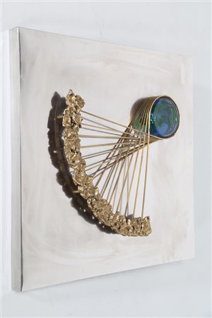 BROTTO ANGELO (1914 - 2002) Pannello scultura in alluminio, ottone e vetro,...
