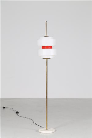 STILNOVO Lampada da terra in ottone, alluminio vetro opalino e base in marmo,...