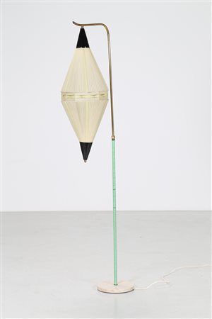 GILARDI & BARZAGHI Attrib. Lampada da terra in metallo ottone e plastica, con...