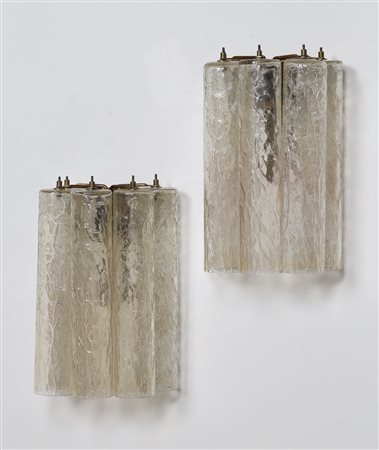 VENINI Coppia di appliques in ottone e vetro, anni 50. -. Cm 15,00 x 19,00 x...