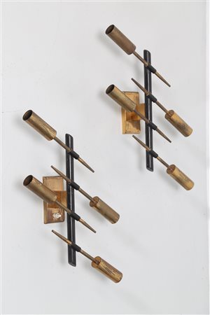 ALOI ROBERTO Attrib. Coppia di appliques in metallo laccato e ottone, per...