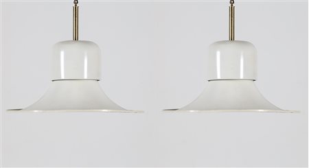 STILNOVO Coppia di lampade a sospensione in alluminio verniciato e ottone,...