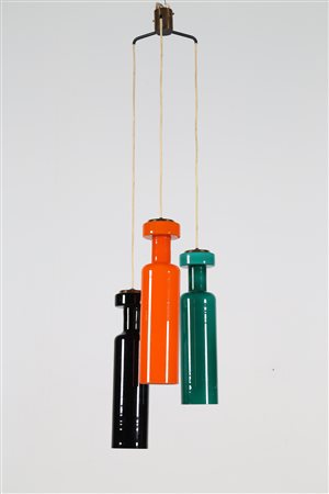 STILNOVO Lampada a sospensione in ottone e metallo con tre vetri pendenti...