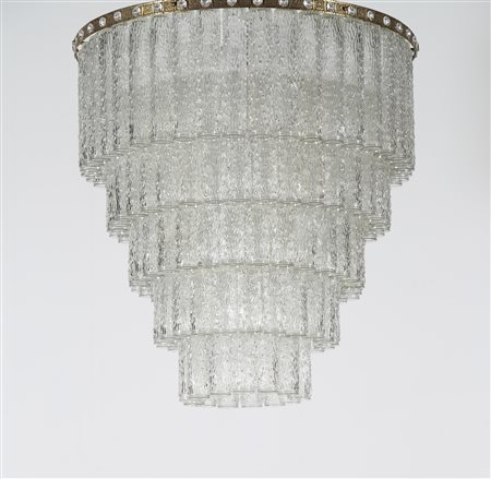 MANIFATTURA MURANO Lampadario in vetro rugiada, anni 50. -. Cm 80,00 x 90,00...