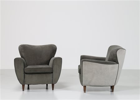 BORSANI OSVALDO (1911 - 1985) Attrib. Coppia di poltrone in legno e tessuto,...