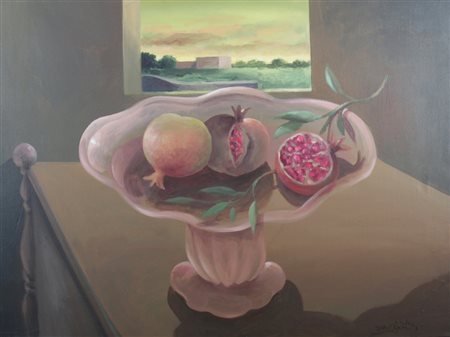 PIGNATELLI ERCOLE (Lecce 1935) "Interno con melograni" Olio su tela cm. H:...