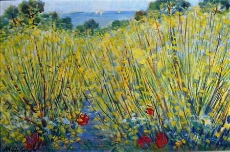 CASCELLA MICHELE (Ortona 1892 - Milano 1989) "Ginestre" Olio su tela cm. H:...