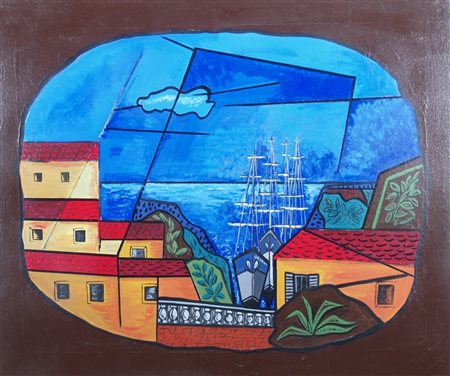 ORIANI PIPPO (Torino 1909 - Torino 1972) "Paesaggio marino" anni '60/'70 Olio...