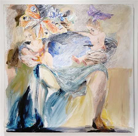 ENNIO CALABRIA La Mamma, 2014 acrilico su tela cm. 120x120, firma in basso,...