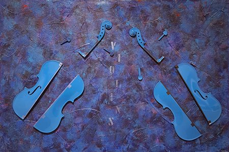 FABRIZIO TROTTA Senza Titolo violini su lamina e acrilico cm. 80x120, firma...