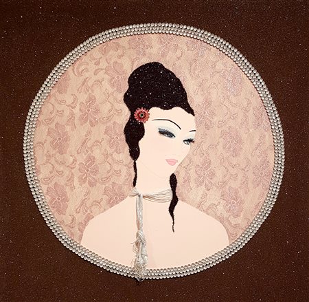 ROBERTO GUARINIELLO Josephine glitter, merletti e perle su tela cm. 100x100,...