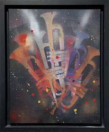 FABRIZIO TROTTA Trumpet acrilico su tela cm. 60x50, firma sulla tromba a...