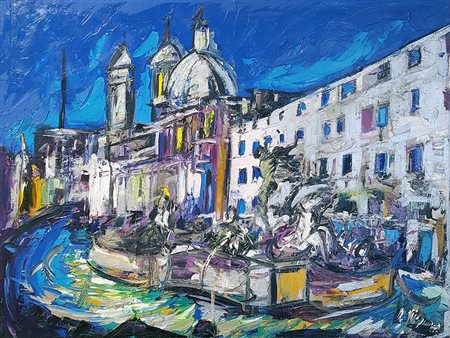 ALFONSO MANGONE Piazza Navona Roma, 2013 olio su tela cm. 60x80, firma in...