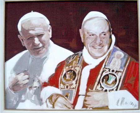 ALFONSO MANGONE Santificazione, 27 Aprile 2014 olio su tela cm. 50x40, firma...