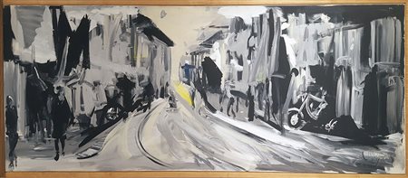 ALFONSO MANGONE Milano acrilico su tela cm. 70x170, firma in basso a destra,...