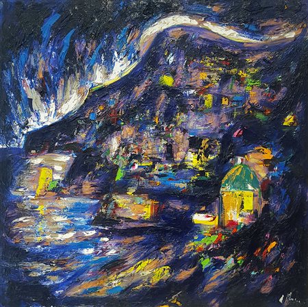 ALFONSO MANGONE Positano, 2009 olio su tela cm. 100x100, firma in basso a...