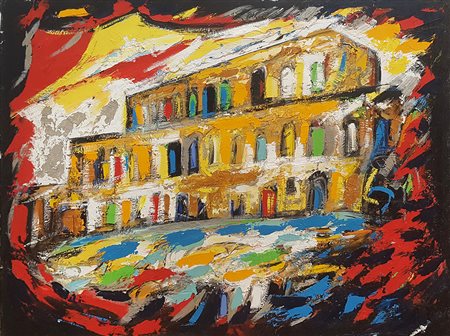 ALFONSO MANGONE Attraverso città olio su tela cm. 80x100, firma in basso a...