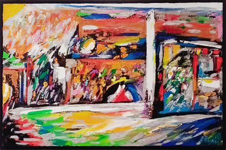 ALFONSO MANGONE Attraverso città tecnica mista cm. 50x70, dichiarazione...