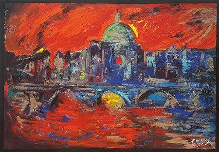 ALFONSO MANGONE Attraverso Città olio su tela cm. 80x100, dichiarazione...