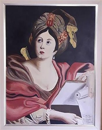 CARLA RUSSO Bella signora olio su tela cm. 40x30, dichiarazione d’autenticità...