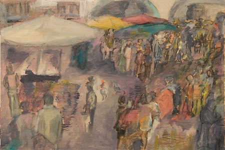 FABRIZIO BERTI Mercato, 2009 tecnica mista su tavola cm. 60x40, firma in...