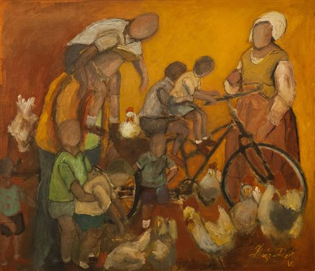 FABRIZIO BERTI Gioia dei nonni, 2016 tecnica mista su tavola cm. 100x86,...