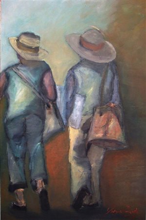 FABRIZIO BERTI I liceali, 2015 tecnica mista su tavola cm. 120x80, firma in...