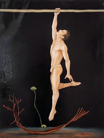 ANNA POERIO Tra cielo e terra, 2014 olio su tela cm. 80x60, firma in basso a...