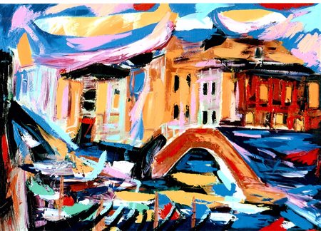 Venezia, 2008 olio su tela cm. 70x100, firma in basso a destra dichiarazione...