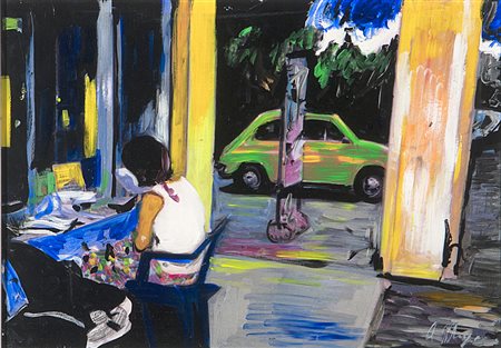 ALFONSO MANGONE FIAT 500 olio su tela cm. 30x40, firma in basso a destra...