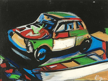 ALFONSO MANGONE FIAT 500 olio su tela cm. 30x40, firma in basso a destra...