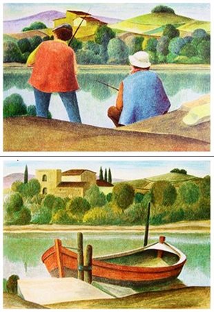 ROBERTO MASI 1940 Senza titolo Lotto composto da 2 litografie a colori...